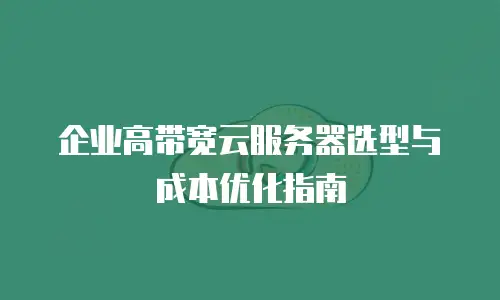 企业高带宽云服务器选型与成本优化指南