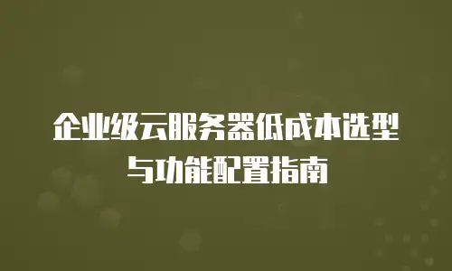 企业级云服务器低成本选型与功能配置指南