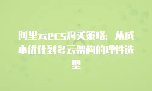 阿里云ecs购买策略：从成本优化到多云架构的理性选型