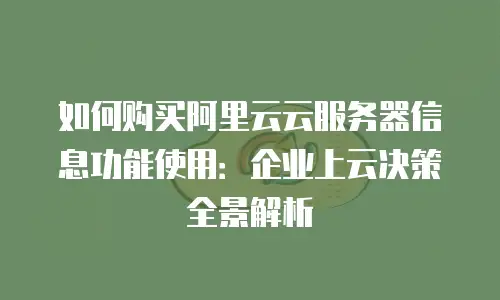 如何购买阿里云云服务器信息功能使用：企业上云决策全景解析