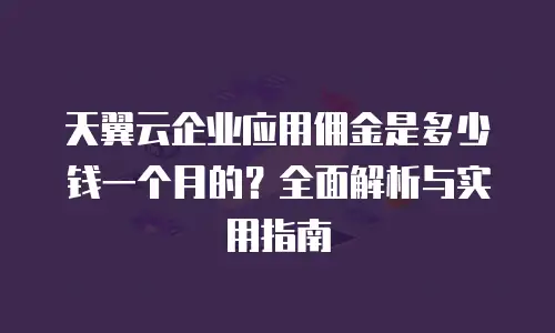 天翼云企业应用佣金是多少钱一个月的？全面解析与实用指南