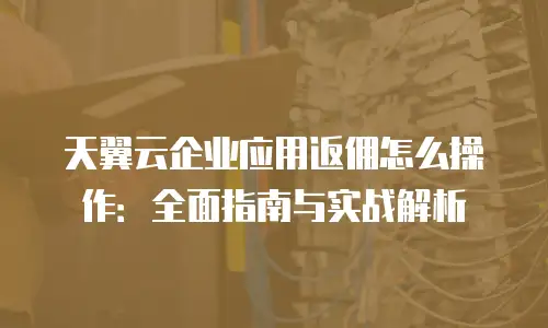 天翼云企业应用返佣怎么操作：全面指南与实战解析