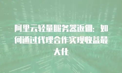 阿里云轻量服务器返佣：如何通过代理合作实现收益最大化