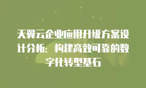天翼云企业应用升级方案设计分析：构建高效可靠的数字化转型基石