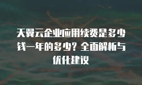 天翼云企业应用续费是多少钱一年的多少？全面解析与优化建议