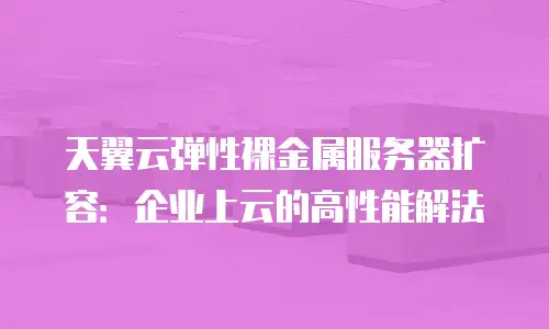天翼云弹性裸金属服务器扩容：企业上云的高性能解法