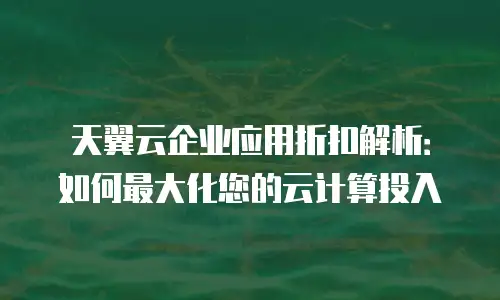 天翼云企业应用折扣解析：如何最大化您的云计算投入