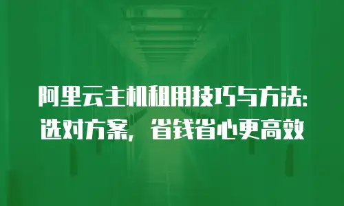 阿里云主机租用技巧与方法：选对方案，省钱省心更高效